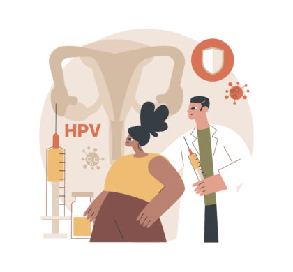 HPV vaccination abstract concept vector illustration. Protecting against cervical cancer, human papillomavirus immunization program, HPV vaccination, prevent infection abstract metaphor.